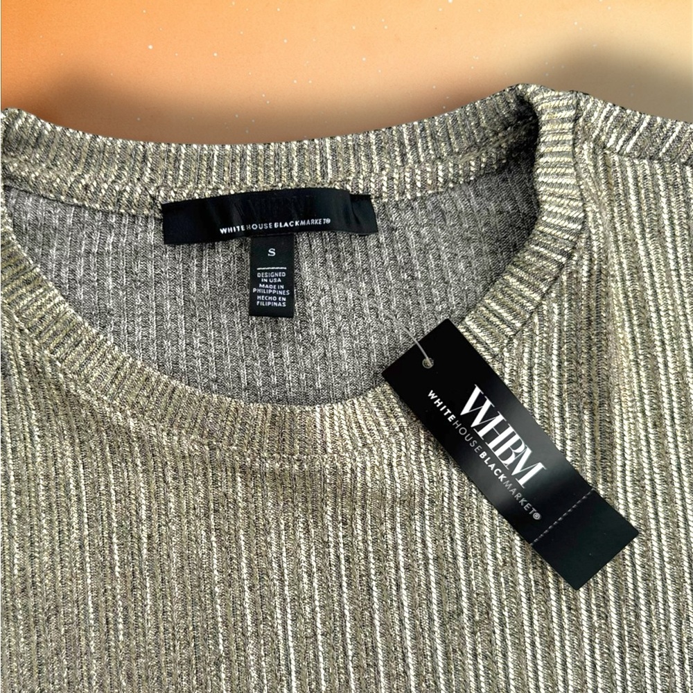 White House Black Market Metallic Ribbed Knit Shell - Silver Taupe - Picture 6 of 8
